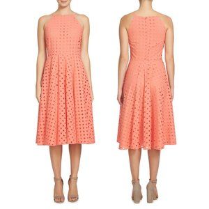 CeCe Nordstrom Square Neck Coral Petite Midi Fit and Flare Dress 0P